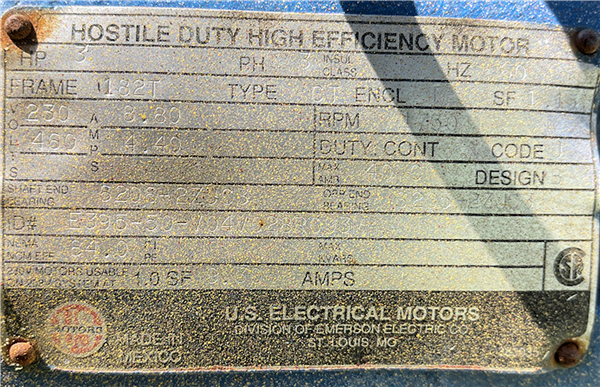 U.s. Electrical 3 Hp Motor, 1750 Rpm)